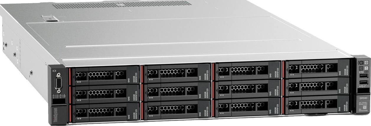 Lenovo SR590 Server Xeon 4210R (10C 2.4GHz 13.75MB Cache/100W) 32GB 2933MHz (1x32GB, 2Rx4 RDIMM), O/B, 730-8i 2GB, 1x750W, XCC Enterprise, Tooless Rails - Silver | 7X99A098EA